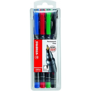 Pochette x 4 stylos-feutres STABILO OHPen permanent 0,7 mm - noir + bleu + rouge + vert