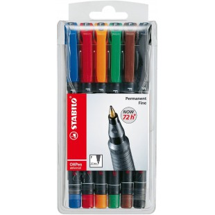 STABILO OHPen Lot de 6 marqueurs permanents a  pointe ogive Couleurs : Noir, Bleu, Marron, Vert, Rouge en polypropylene Largeur 