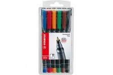 STABILO OHPen Lot de 6 marqueurs permanents a  pointe ogive Couleurs : Noir, Bleu, Marron, Vert, Rouge en polypropylene Largeur 