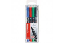 Pochette x 4 stylos-feutres STABILO OHPen permanent 0,4 mm - noir + bleu + rouge + vert