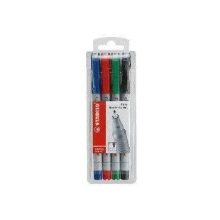 Pochette x 4 stylos-feutres STABILO OHPen soluble 0,7 mm - noir + bleu + rouge + vert