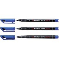 STABILO Lot de 3 Feutres pour Transparent OHPen Permanent Pte medium Bleu