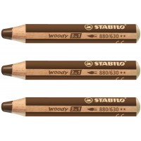 STABILO Lot de 3 Crayons WOODY 3 en 1 Extra large Terre de Sienne brulee