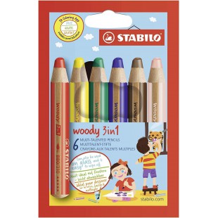 Crayon de coloriage - STABILO woody 3in1 - etui carton de 6 crayons de couleur