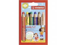 Crayon de coloriage - STABILO woody 3in1 - etui carton de 6 crayons de couleur