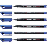 STABILO Lot de 6 Feutres OHPen universal films transparents, permanent,bleu