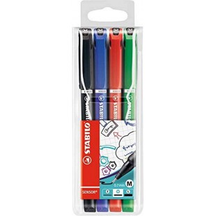 Pochette x 4 stylos-feutres STABILO SENSOR M - noir + bleu + rouge + vert