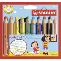 Crayon de coloriage - STABILO woody 3in1 - etui carton x 10 crayons de couleur