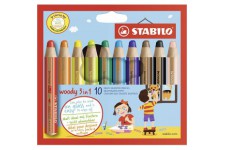 Crayon de coloriage - STABILO woody 3in1 - etui carton x 10 crayons de couleur