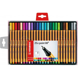 Stylo feutre pointe fine - STABILO Point 88 - Coffret de 25 stylos-feutres - Coloris assortis