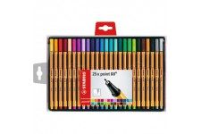 Stylo feutre pointe fine - STABILO Point 88 - Coffret de 25 stylos-feutres - Coloris assortis