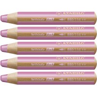 Crayon de coloriage - STABILO woody 3in1 - Lot de 5 crayons de couleur - Rose fonce