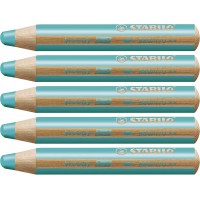 Crayon de coloriage - STABILO woody 3in1 - Lot de 5 crayons de couleur - Vert jade clair