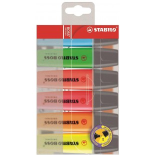 Pochette x 6 surligneurs STABILO BOSS ORIGINAL - jaune + vert + orange + rose + rouge + bleu