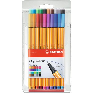 Stylo feutre pointe fine - STABILO Point 88 - Pochette x 20 stylos feutres - Coloris assortis