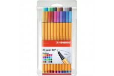 Stylo feutre pointe fine - STABILO Point 88 - Pochette x 20 stylos feutres - Coloris assortis