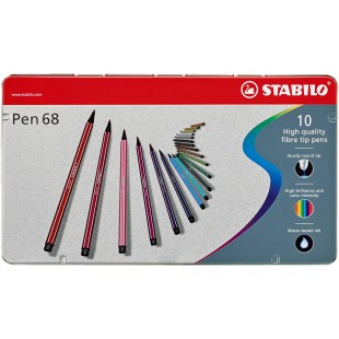 Boîte métal x 10 feutres de dessin STABILO Pen 68 ARTY