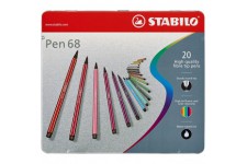 Feutre a  dessin - STABILO Pen 68 - Boite metal x 20 feutres pointe moyenne - decor "Premium" - Coloris assortis