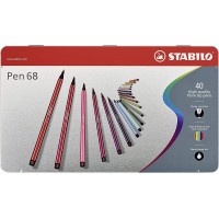 Boîte métal x 40 feutres de dessin STABILO Pen 68 ARTY