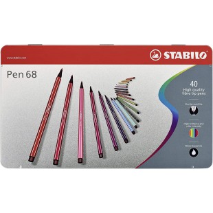 Boîte métal x 40 feutres de dessin STABILO Pen 68 ARTY