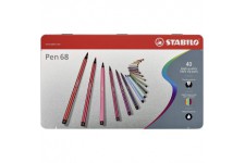 Feutre a  dessin - STABILO Pen 68 - Boite metal x 40 feutres pointe moyenne - decor "Premium" - Coloris assortis