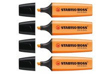STABILO Lot de 4 Surligneurs BOSS ORIGINAL Rechargeable Pte Biseautee 2-5 mm Orange