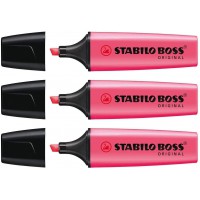 STABILO Lot de 3 Surligneurs BOSS ORIGINAL Rechargeable Pte Biseautee 2-5 mm Rose