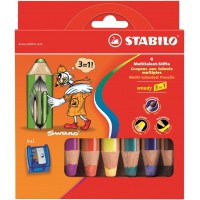 Stabilo Woody 880 Patisserie 6 pieces avec taille-crayon 4548 Bleu