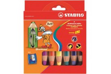 Etui carton x 6 crayons multi-talents STABILO woody 3 in 1 + 1 taille-crayon