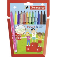 Feutre de coloriage - STABILO Trio A-Z - etui carton x 12 feutres pointe moyenne - dont 2 couleurs fluo