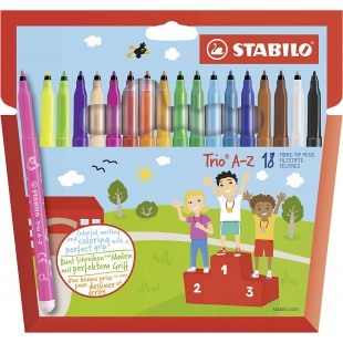 Etui carton x 18 feutres de coloriage STABILO Trio A-Z - coloris assortis dont 3 fluo