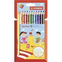 Crayon de coloriage - STABILO Trio - etui carton x 12 crayons de couleur triangulaires + taille-crayon