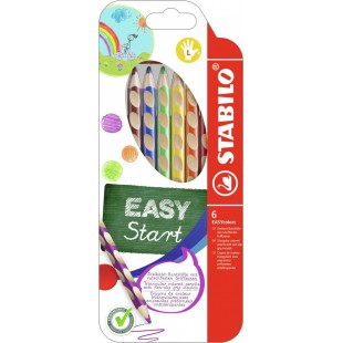 Etui carton x 6 crayons de couleur STABILO EASYcolors gaucher - jaune + orange + rouge + bleu foncé + vert clair + marron