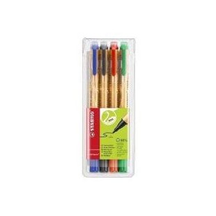 Pochette x 4 stylos-feutres STABILO GREENpoint - noir + bleu + rouge + vert