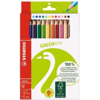 Crayon de couleur - STABILO GREENtrio- Etui carton x12 crayons de couleurs - coloris assortis