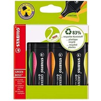 Etui carton x 4 surligneurs STABILO GREEN BOSS - jaune + vert + orange + rose