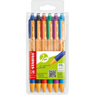 Pochette x 6 stylos-bille STABILO pointball - bleu + noir + rouge + vert + lilas + turquoise