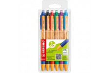 Pochette x 6 stylos-bille STABILO pointball - bleu + noir + rouge + vert + lilas + turquoise
