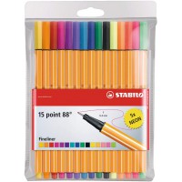 STABILO point 88 - Pochette de 15 stylos-feutres pointe fine - dont 5 couleurs fluo