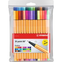 Pochette x 30 stylos-feutres STABILO point 88 - coloris assortis dont 5 fluo