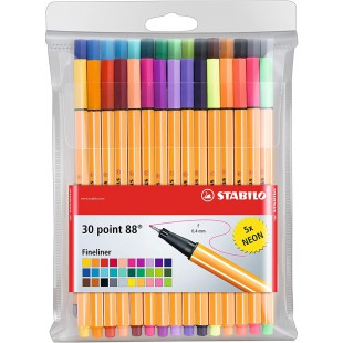 Pochette x 30 stylos-feutres STABILO point 88 - coloris assortis dont 5 fluo