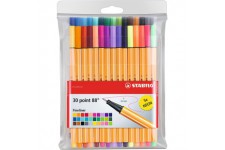 Pochette x 30 stylos-feutres STABILO point 88 - coloris assortis dont 5 fluo