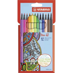 Etui carton x 12 feutres de dessin STABILO Pen 68