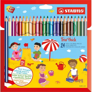 Etui carton x 24 crayons de couleur STABILO Trio + 1 taille-crayon