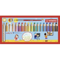 Crayon de coloriage - STABILO woody 3in1 - etui carton x 18 crayons de couleur + taille-crayon + pinceau rond