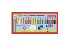 Etui carton x 18 crayons multi-talents STABILO woody 3 in 1 + 1 pinceau rond taille 8 + 1 taille-crayon