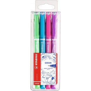 STABILO SENSOR - Pochette de 4 stylos-feutres pointe extra-fine sur amortisseur - Couleurs fun