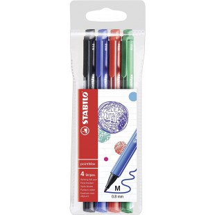 Pochette x 4 stylos-feutres STABILO pointMax - noir + bleu + rouge + vert
