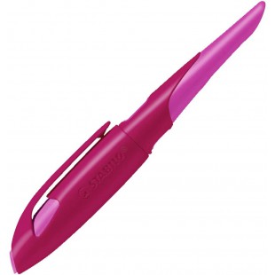 Stylo plume ergonomique pour droitiers avec mangeoire de debutant - STABILO EASYbirdy en baie/rose - Avec cartouche