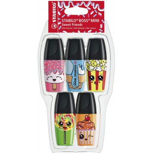 Surligneur STABILO BOSS MINI Sweet Friends- Coque x 5 surligneurs- coloris assortis